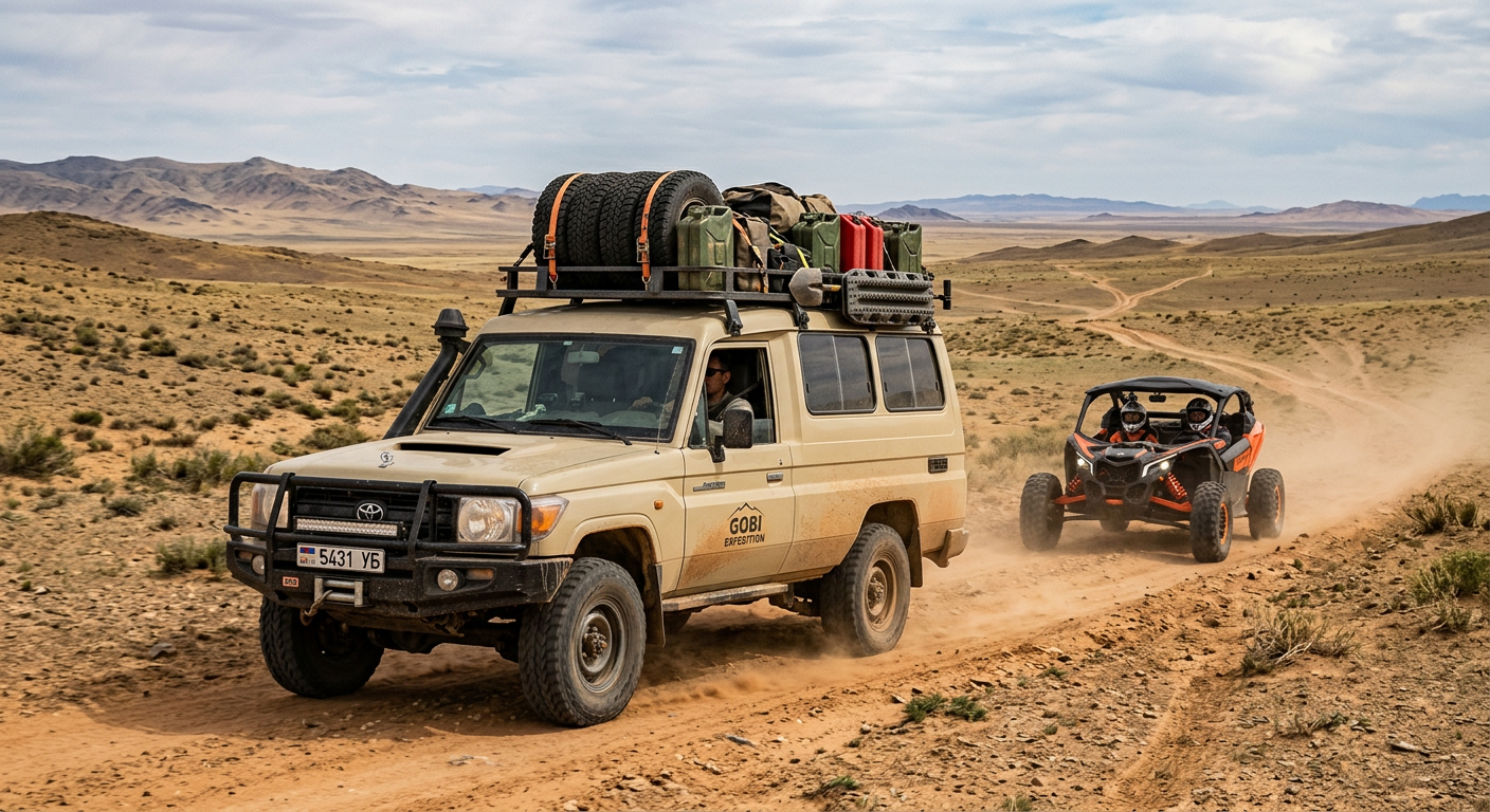 Toyota Land Cruiser — автомобіль супроводу з багажем, пальним, запчастинами й обладнанням для евакуації